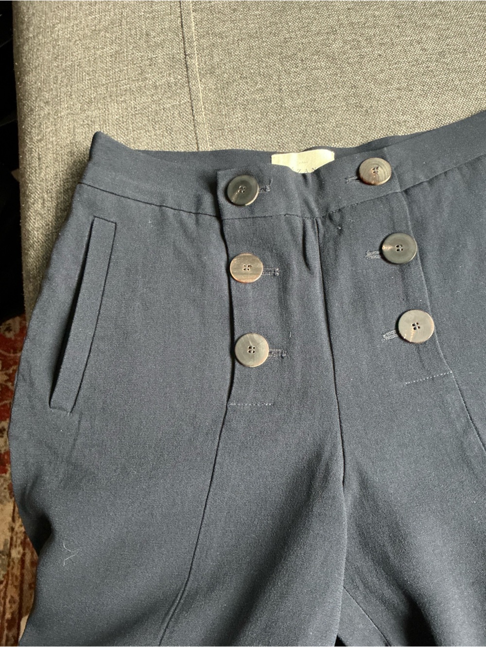 Sezane Women Navy Wide-Leg Dress Pants Sailor Double Button Waist size 36/4 US - Picture 6 of 9